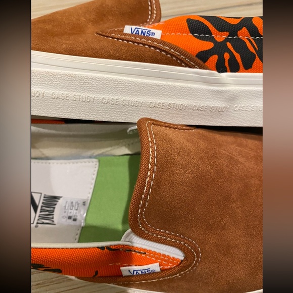 ? Vans x Modernica Brown Suede Slip On Loafer Sneakers Hawaiian Print